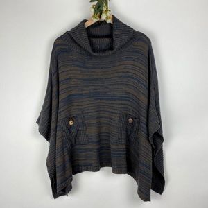 Woven Heart Turtle Neck Poncho with Pockets